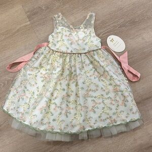 American Princess Pastel Floral Dress with Pink and Green Embroidery